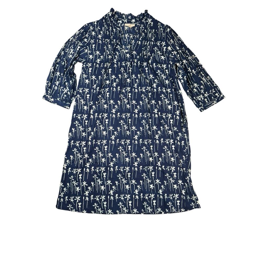 Fitzroy & Willa Dress Womens Size XS Blue White Cotton Floral Print V-Neck